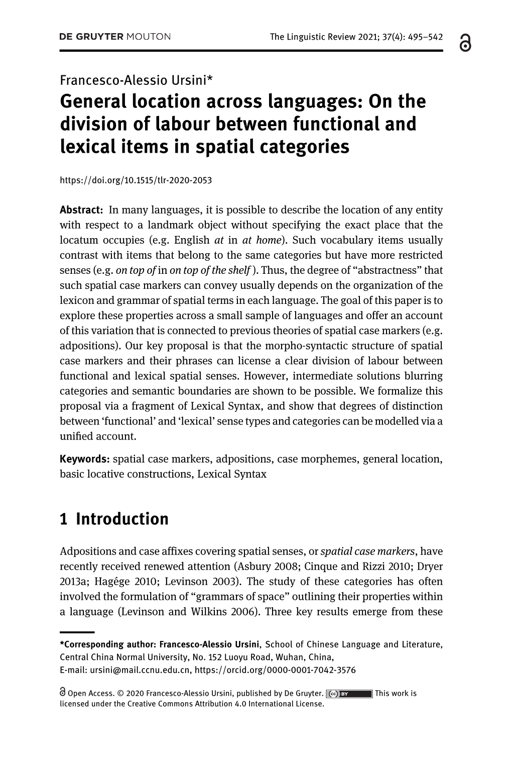 General Location Across Languages: on the Division of Labour Between Functional and Lexical Items in Spatial Categories