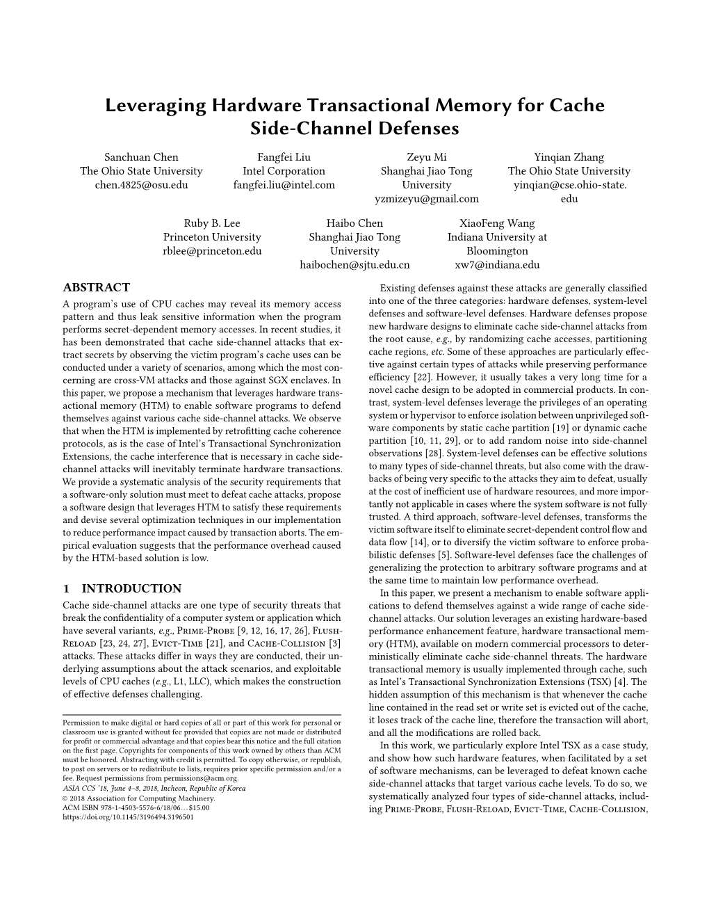 Leveraging Hardware Transactional Memory for Cache Side-Channel Defenses