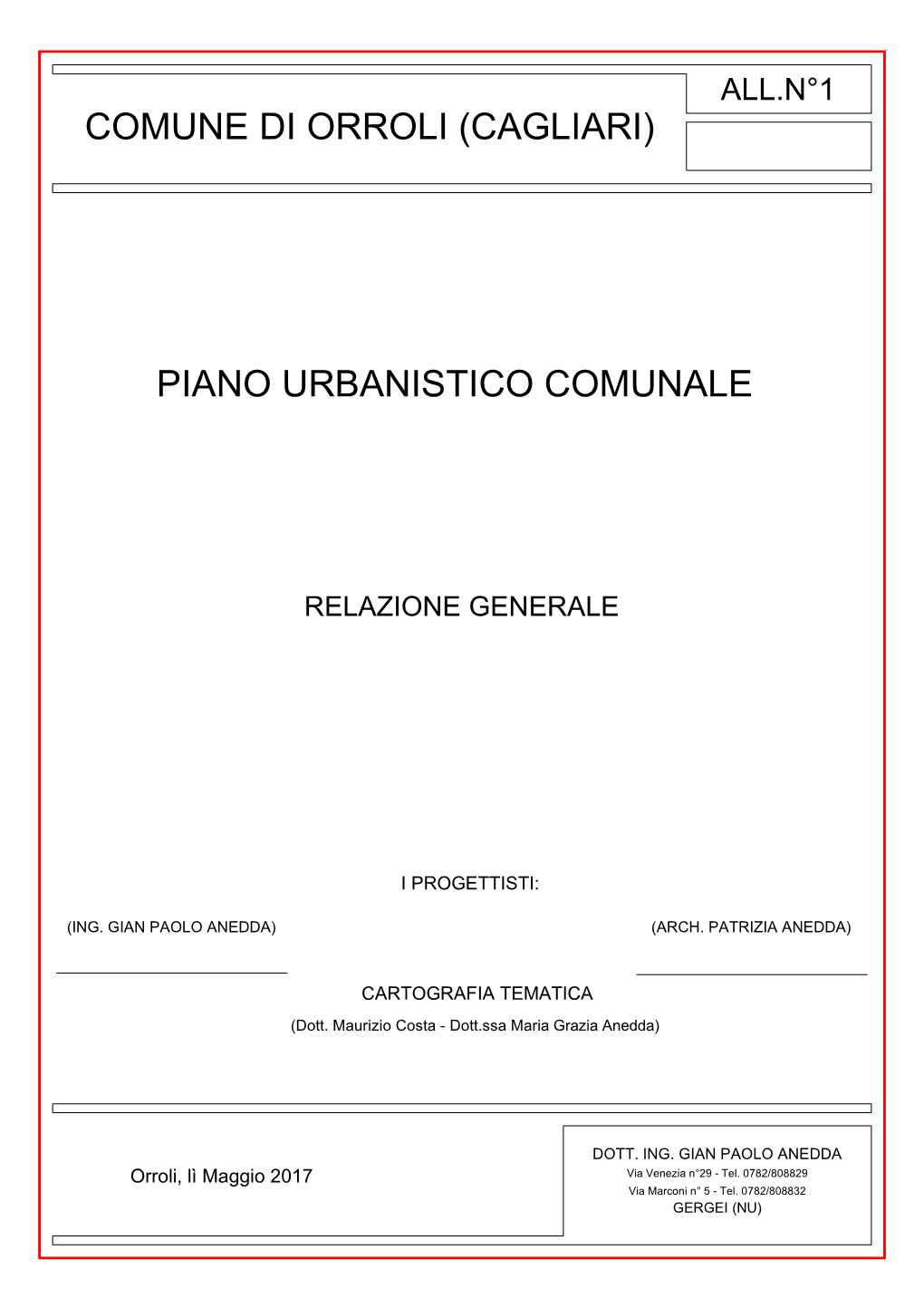 Piano Urbanistico Comunale Comune Di Orroli (Cagliari)