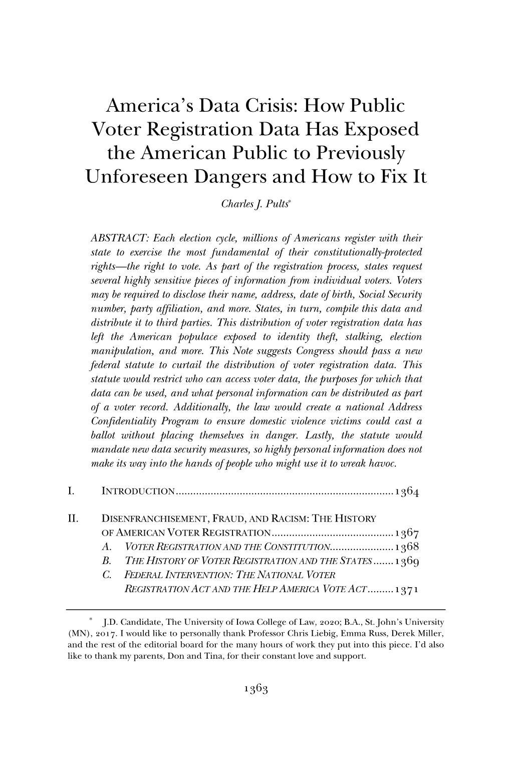 How Public Voter Registration Data Has Exposed the American Public to Previously Unforeseen Dangers and How to Fix It