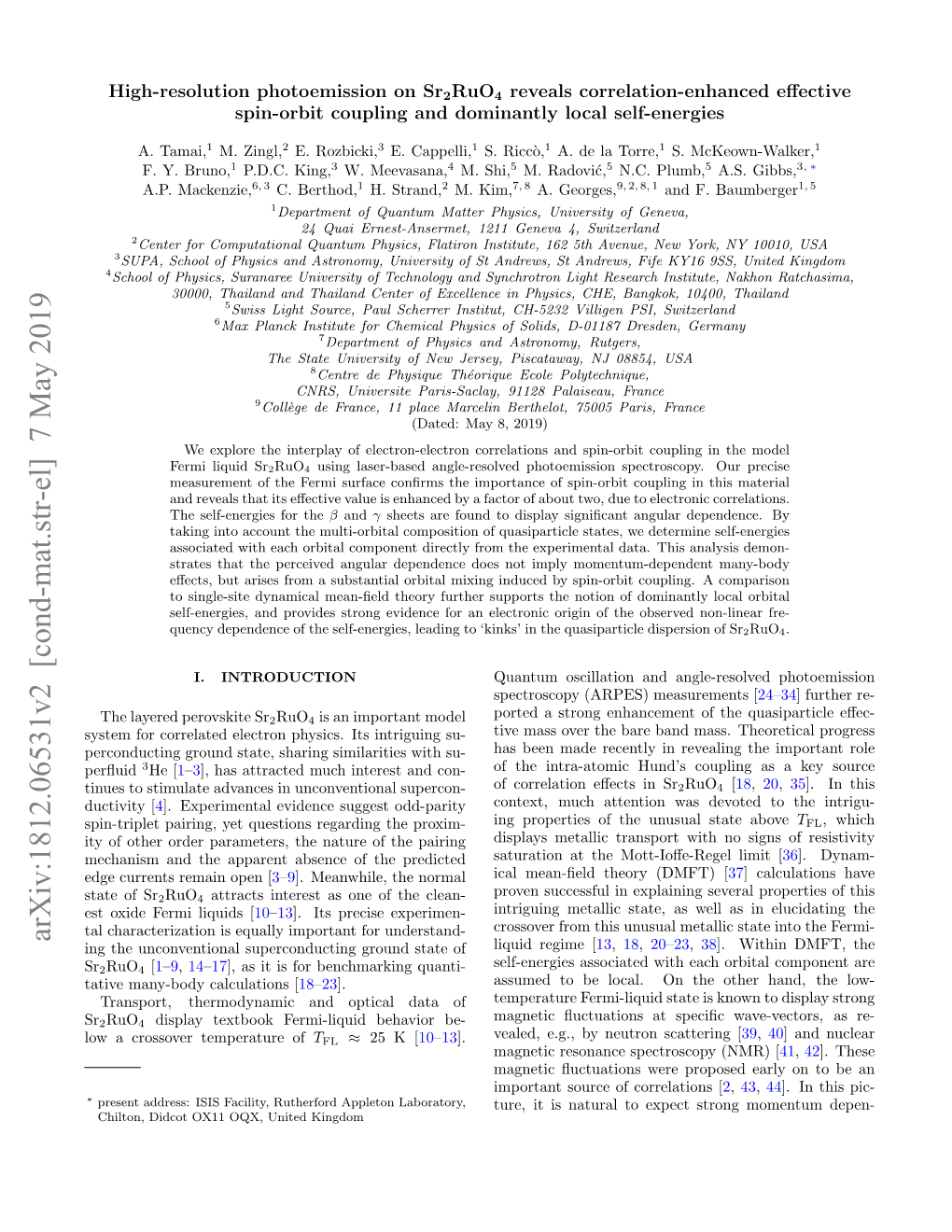 High-Resolution Photoemission on Sr2ruo4 Reveals Correlation-Enhanced Eﬀective Spin-Orbit Coupling and Dominantly Local Self-Energies