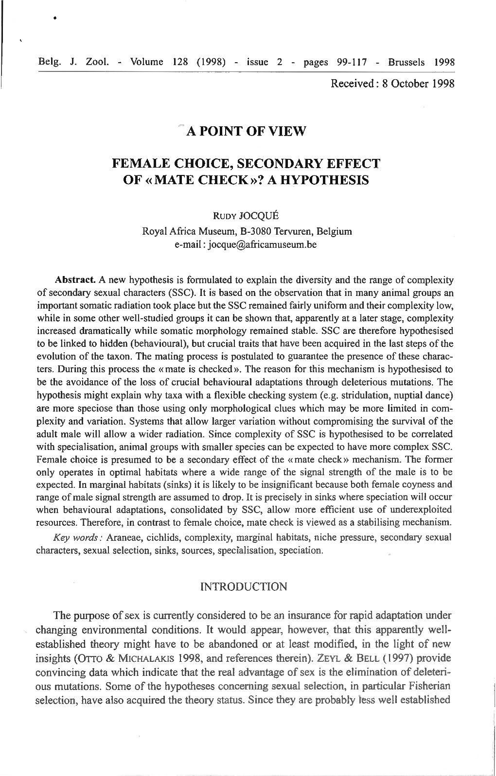 ""A Point of View Female Choice, Secondary Effect of «Mate