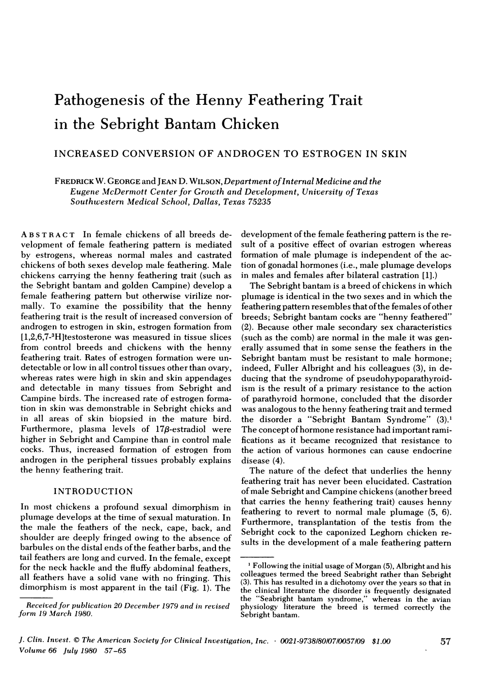 Pathogenesis of the Henny Feathering Trait in the Sebright Bantam Chicken