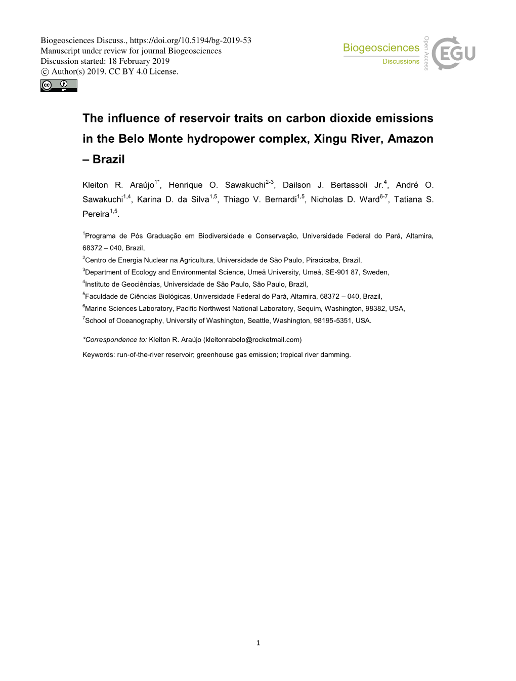 The Influence of Reservoir Traits on Carbon Dioxide Emissions in the Belo Monte Hydropower Complex, Xingu River, Amazon – Brazil