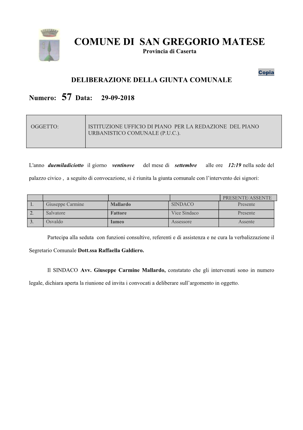 DGC Istituzione Ufficio Di Piano