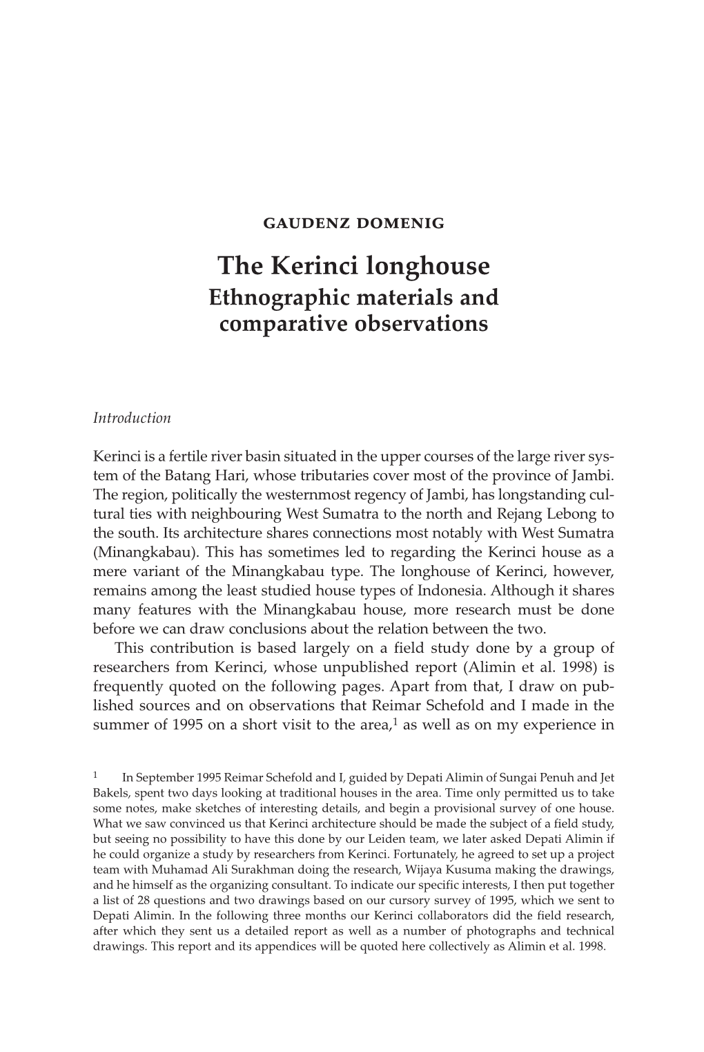 The Kerinci Longhouse Ethnographic Materials and Comparative Observations
