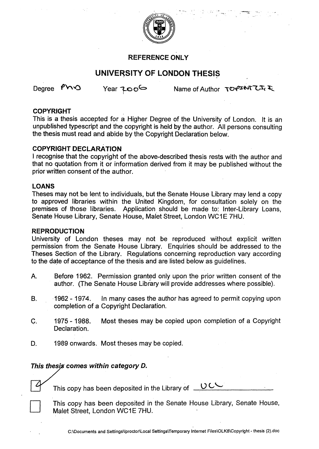 University of London Thesis