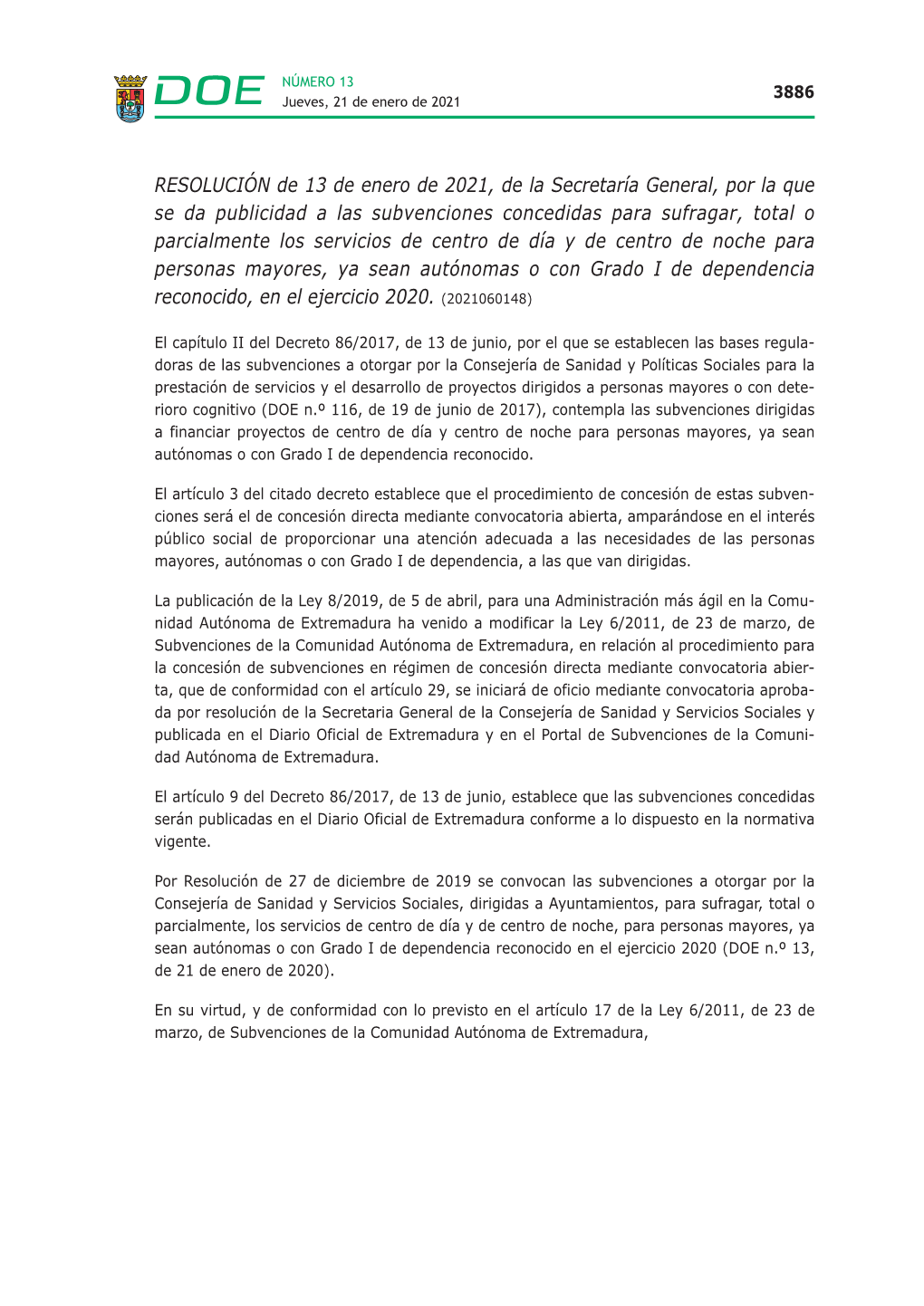 RESOLUCIÓN De 13 De Enero De 2021, De La Secretaría General, Por