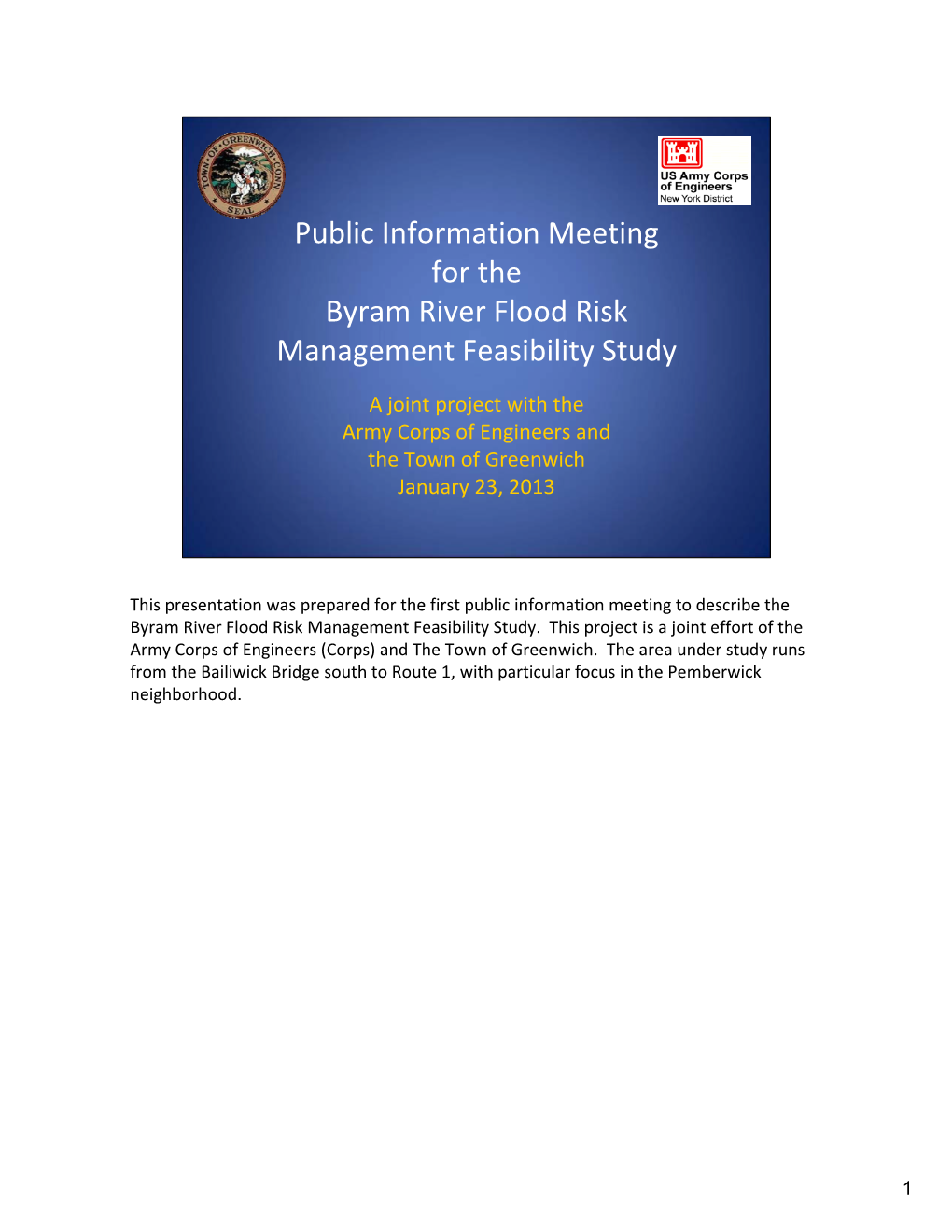 Public Information Meeting for the Byram River Flood Risk Management Feasibility Study