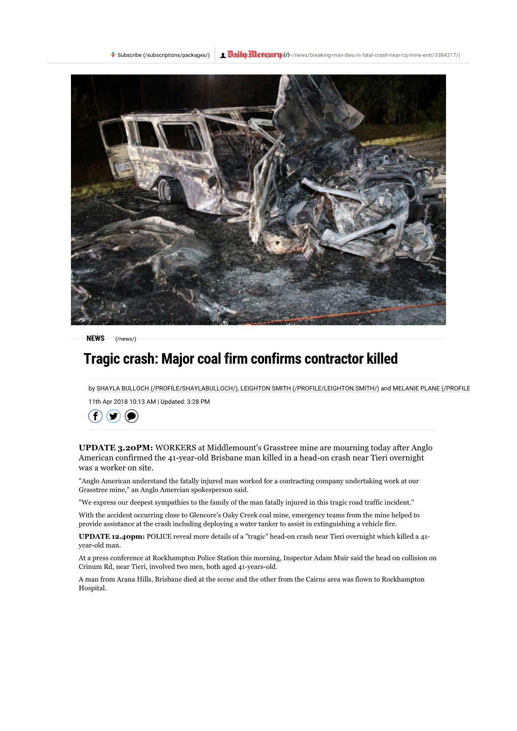 Tragic Crash: Major Coal Firm Confirms Contractor Killed