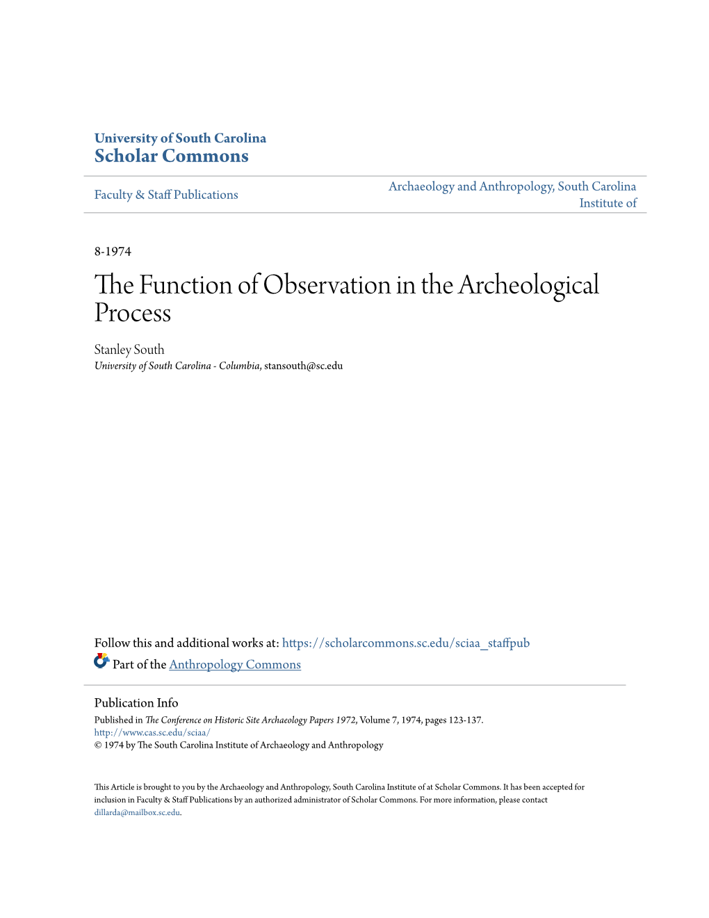 The Function of Observation in the Archeological Process