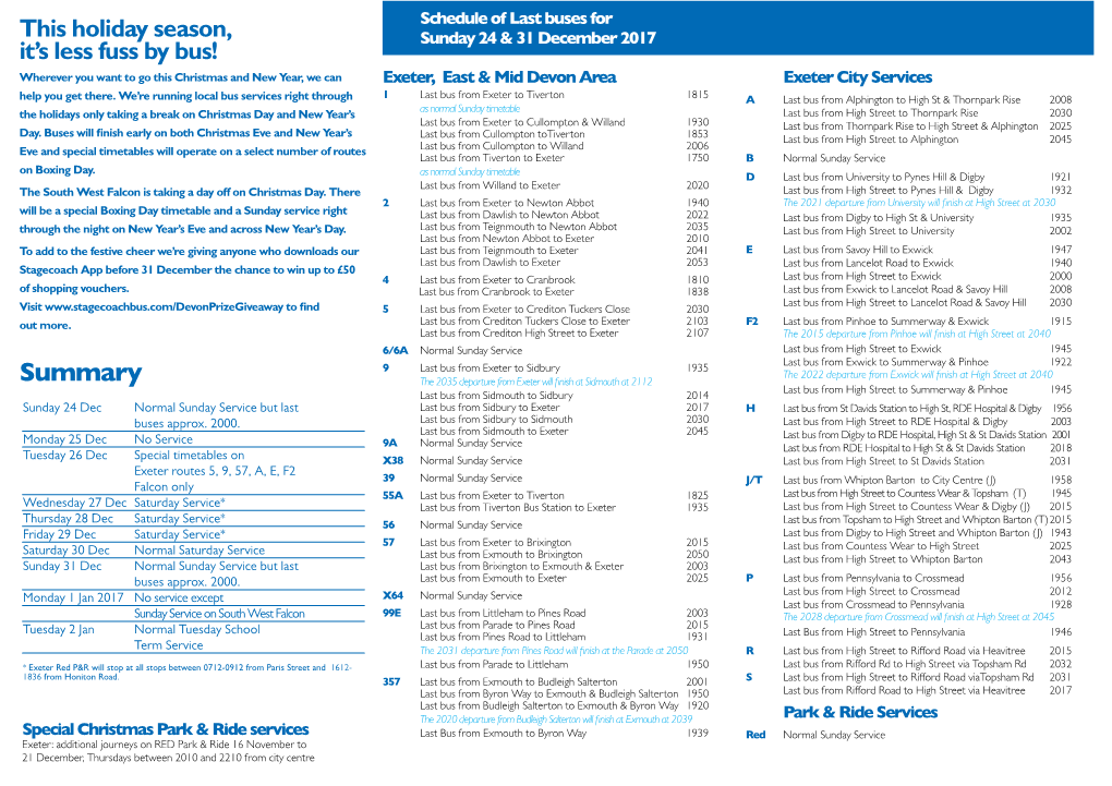 Exeter East Devon Last Service Info Boxing Day 2017.Pdf
