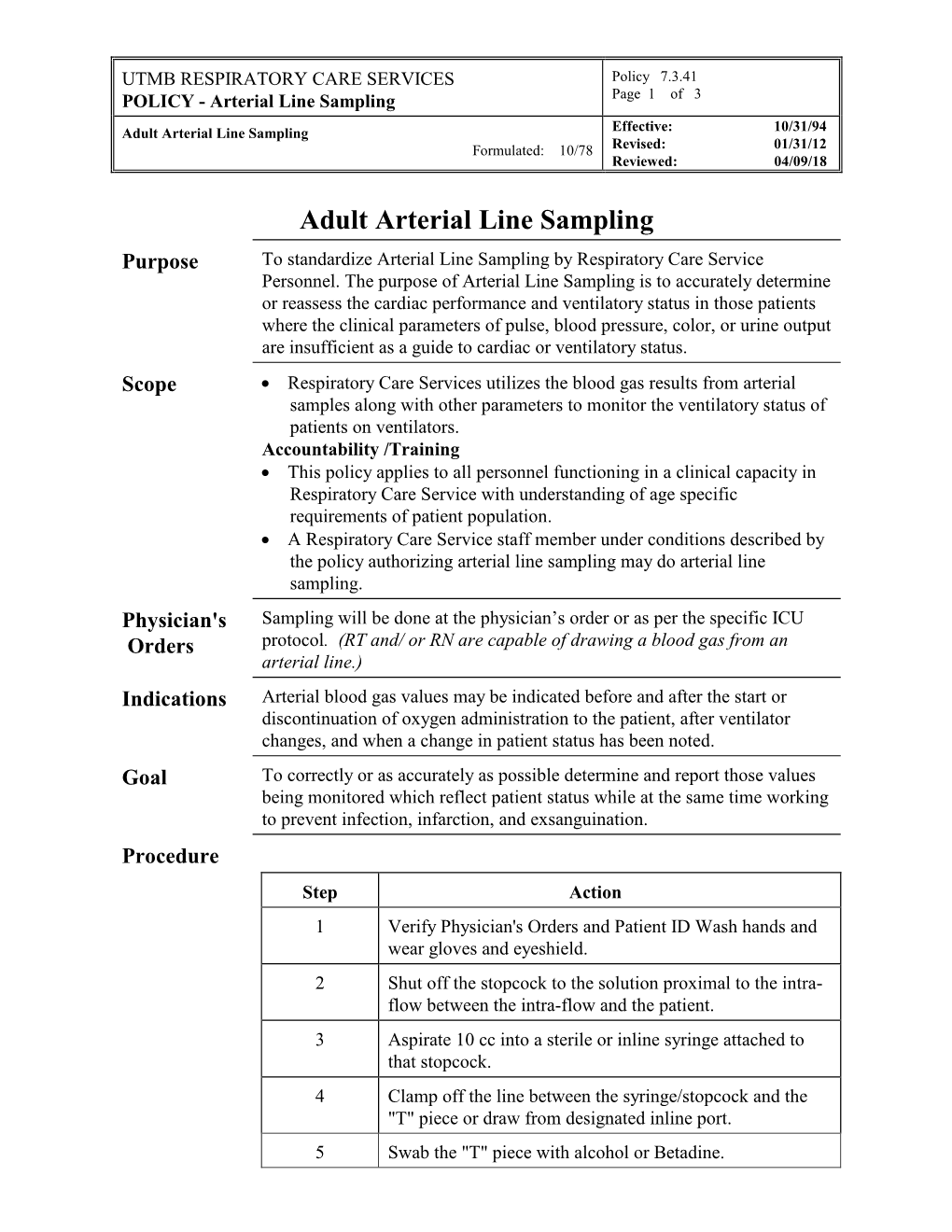 Arterial Line Sampling Page 1 of 3