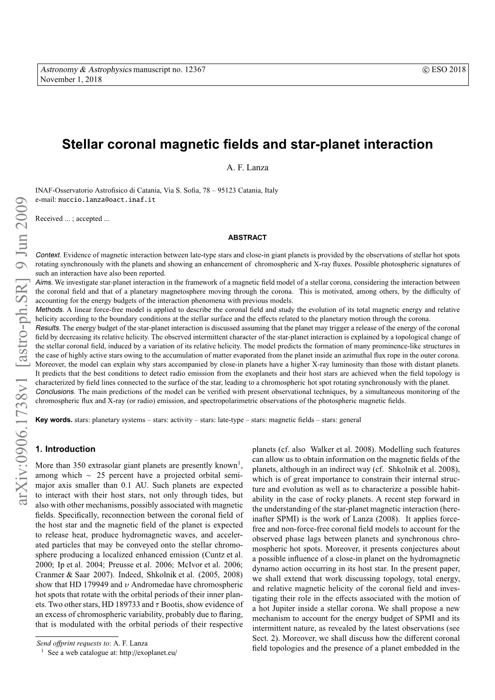 Stellar Coronal Magnetic Fields and Star-Planet Interaction