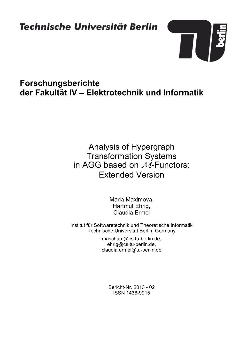 Elektrotechnik Und Informatik Analysis of Hypergraph Transformation