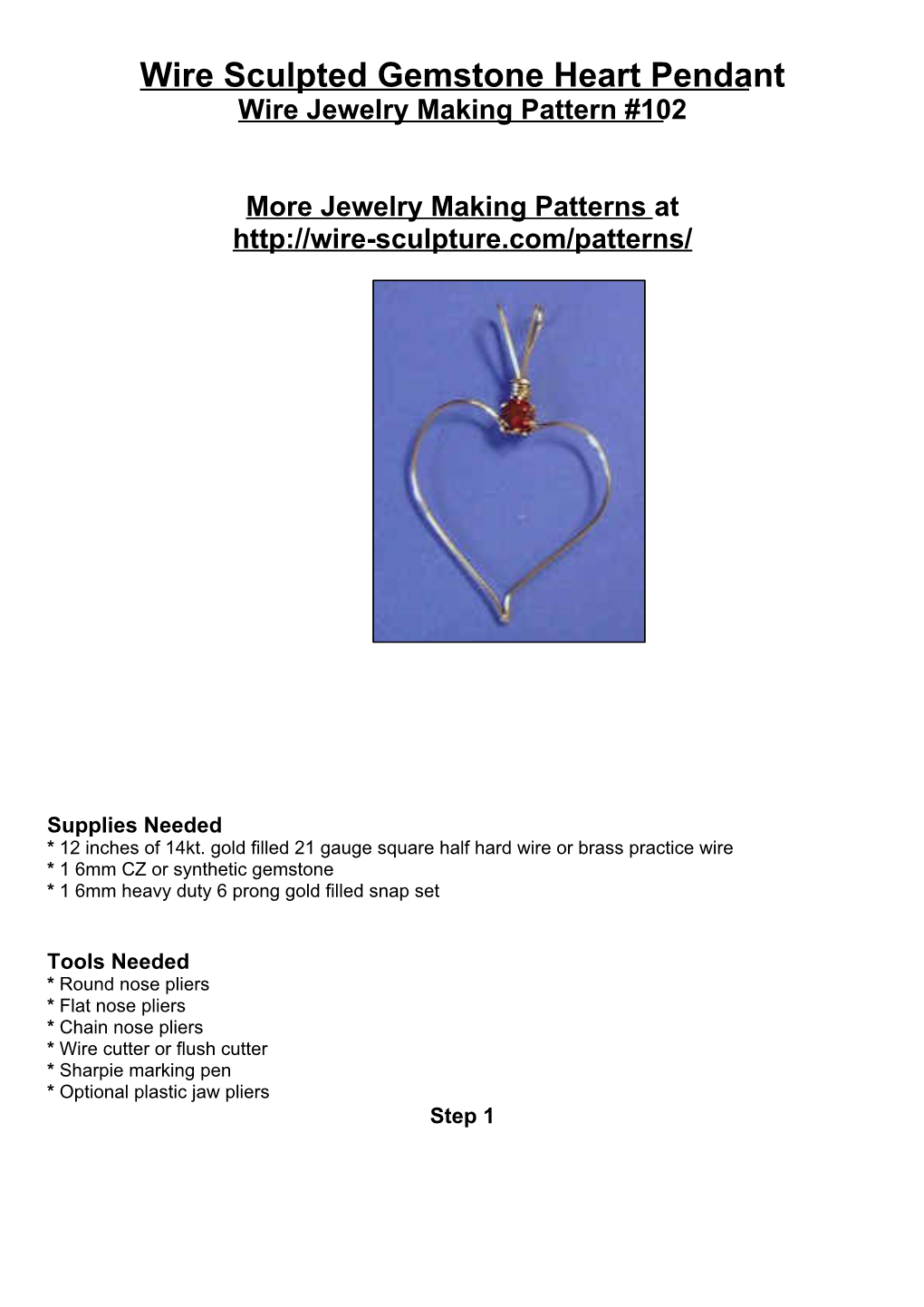 Wire Sculpted Gemstone Heart Pendant Wire Jewelry Making Pattern #102