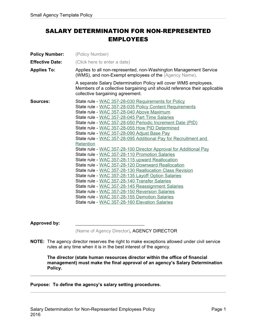 Salary Determination for Non-Represented Employees