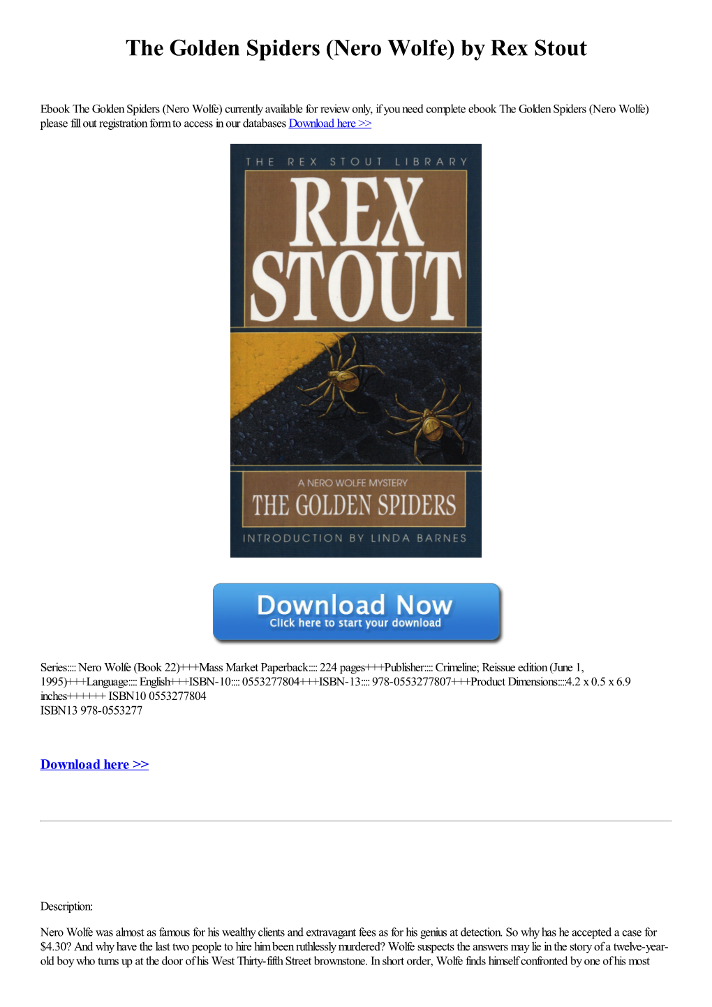 The Golden Spiders (Nero Wolfe) by Rex Stout