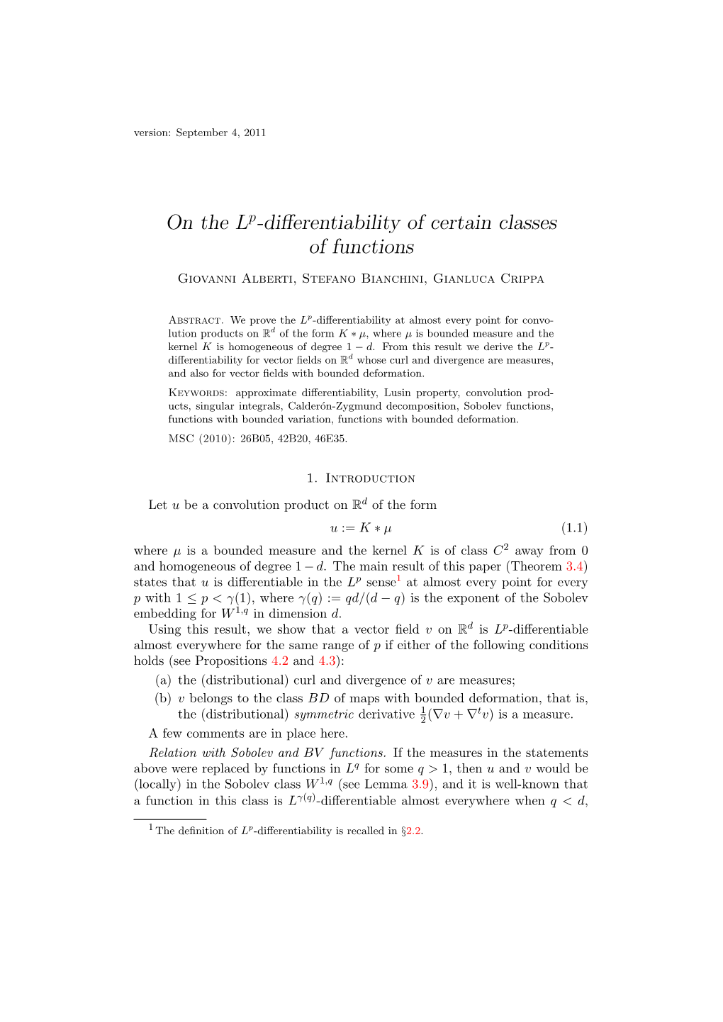 On the Lp-Differentiability of Certain Classes of Functions