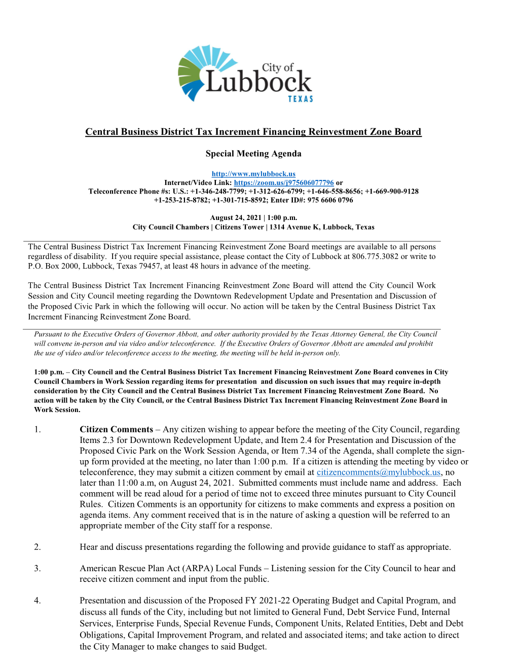 Central Business District Tax Increment Financing Reinvestment Zone Board