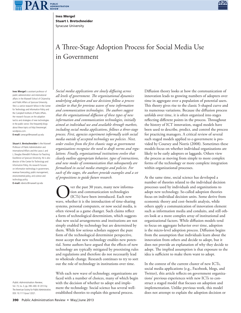 A Threestage Adoption Process for Social Media Use in Government