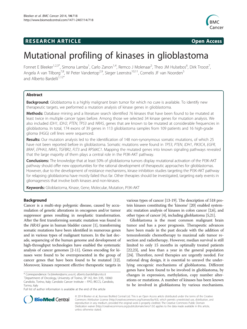 Mutational Profiling of Kinases in Glioblastoma