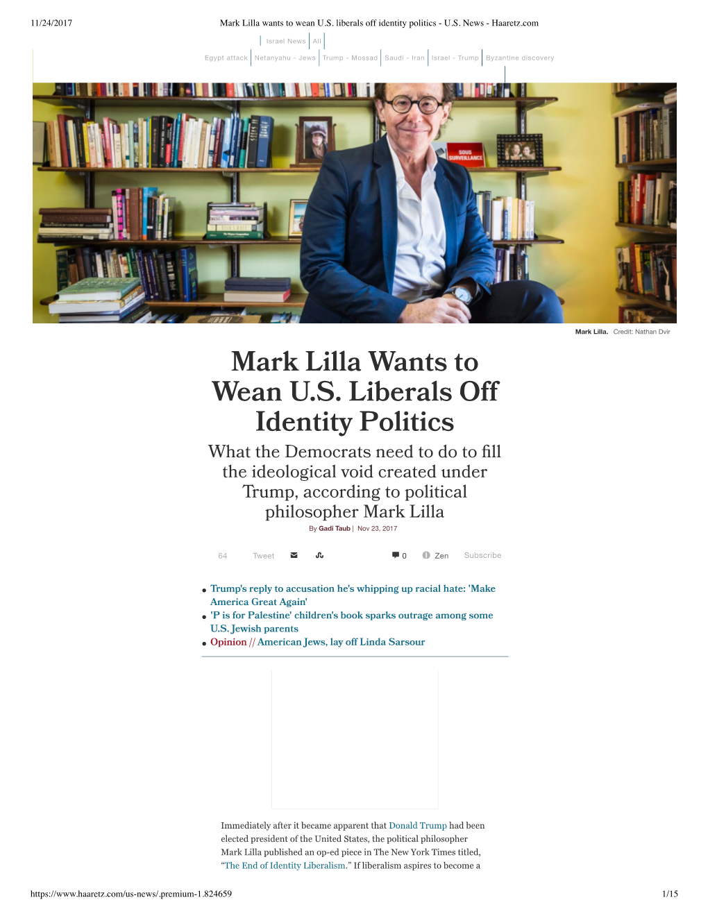 Mark Lilla Wants to Wean U.S. Liberals Off Identity Politics - U.S