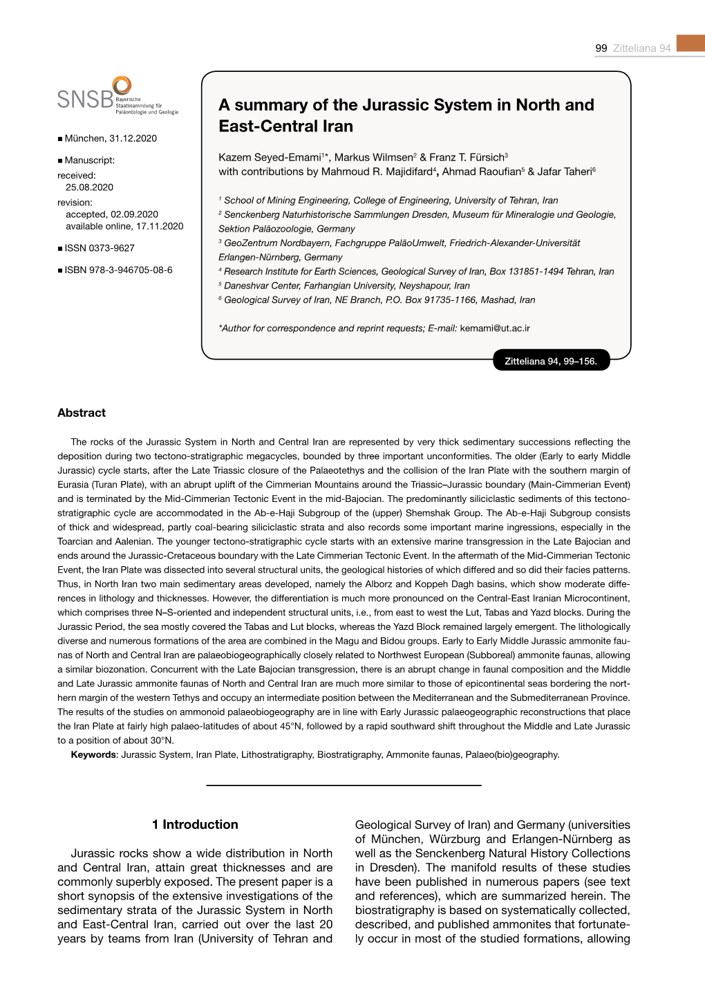 A Summary of the Jurassic System in North and East-Central Iran N München, 31.12.2020