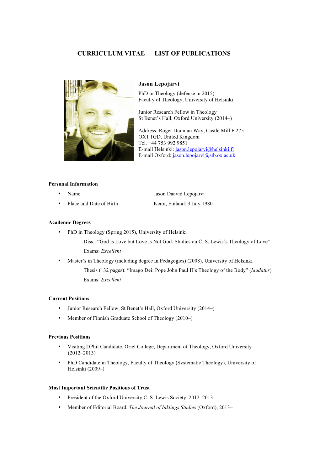 Curriculum Vitae — List of Publications