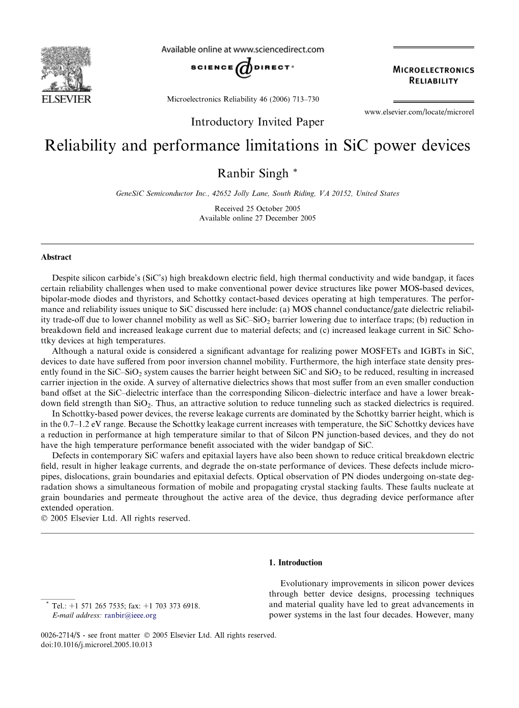Reliability and Performance Limitations in Sic Power Devices