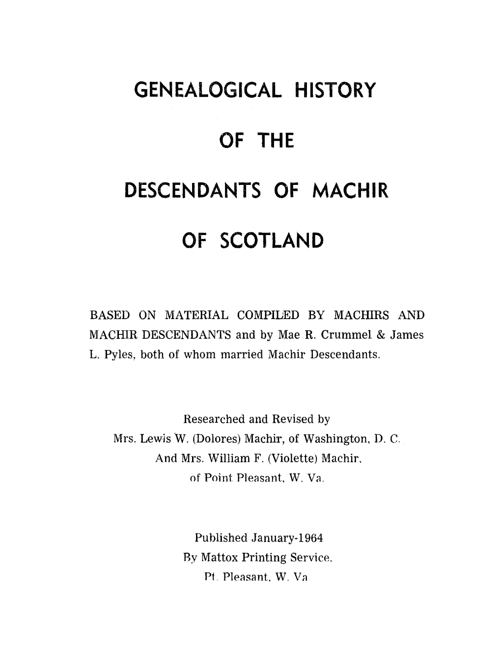 Genealogical History of the Descendants of Machir Of