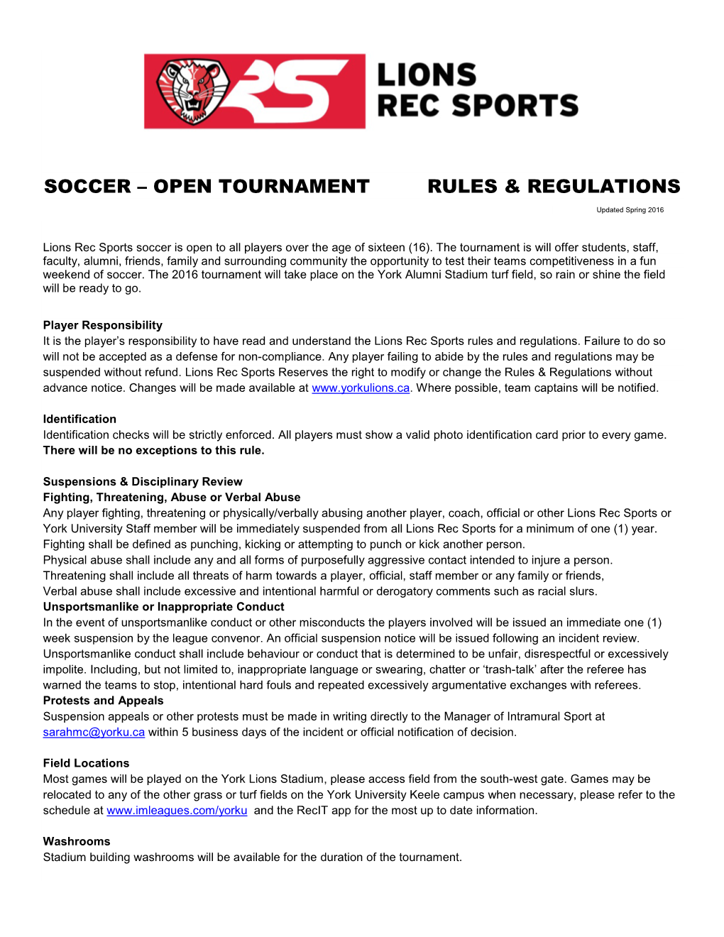 Soccer – Open Tournament Rules & Regulations