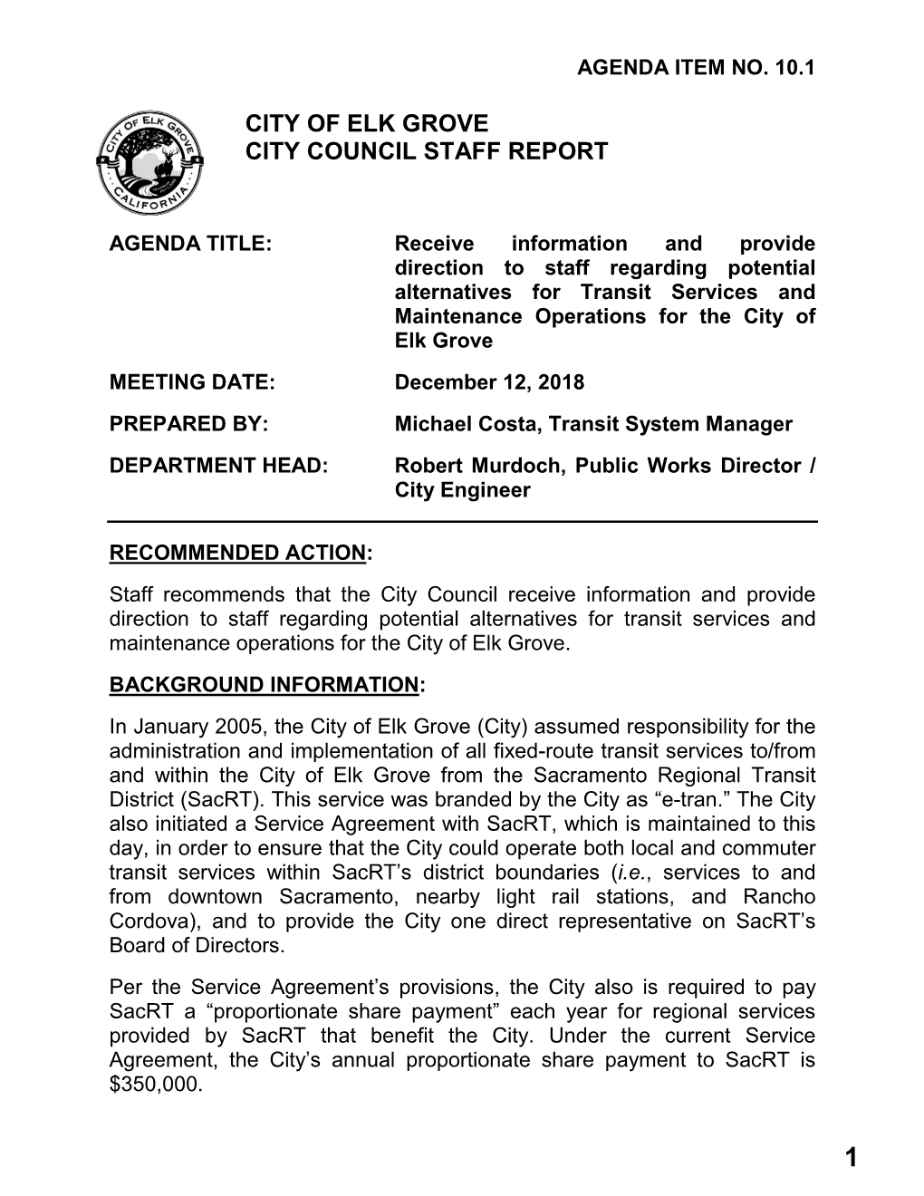 City of Elk Grove City Council Staff Report