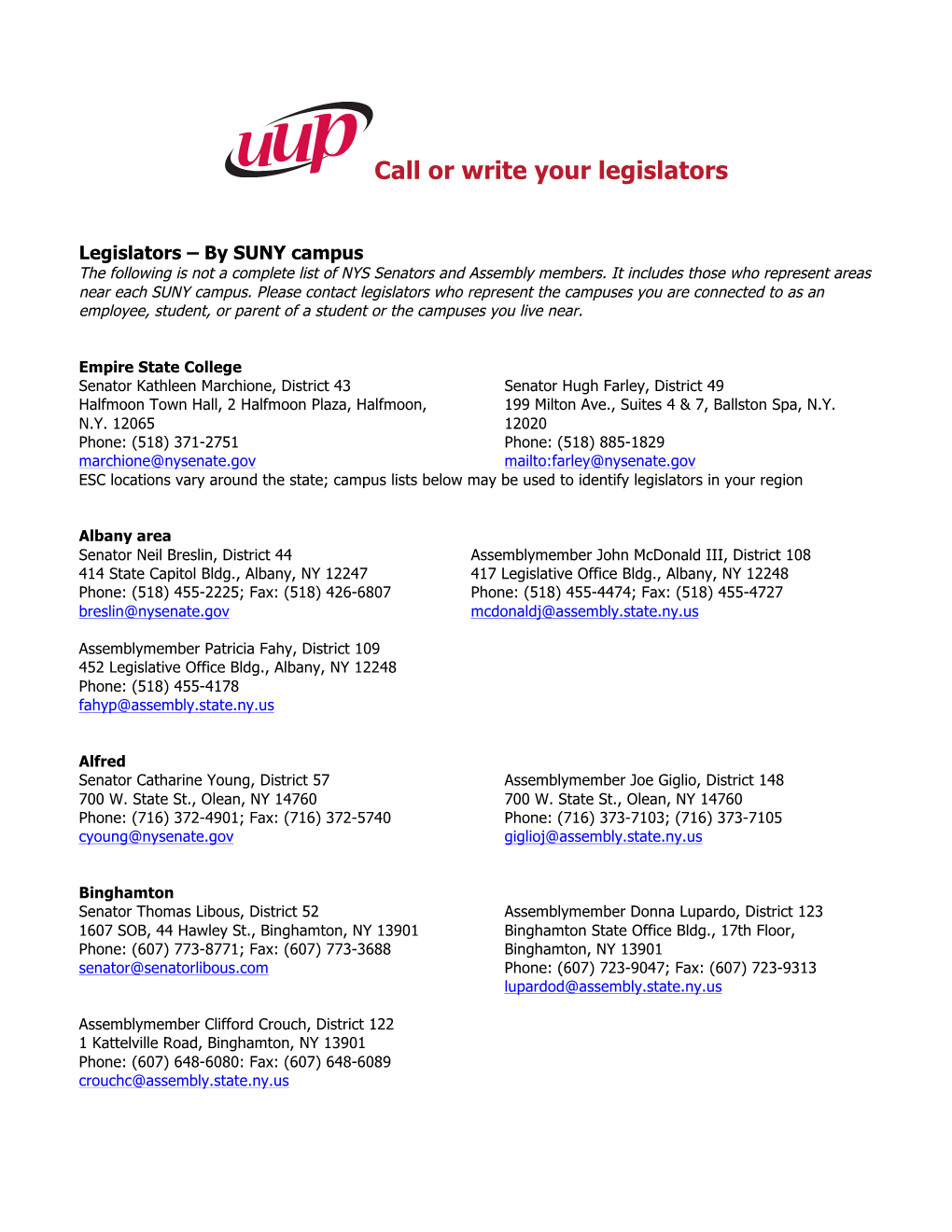 Call Or Write Your Legislators