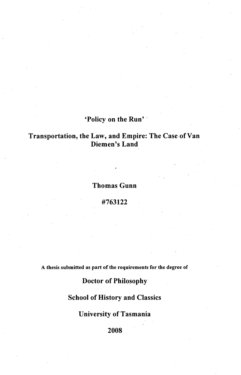 Transportation, the Law, and Empire : the Case of Van Diemen's Land