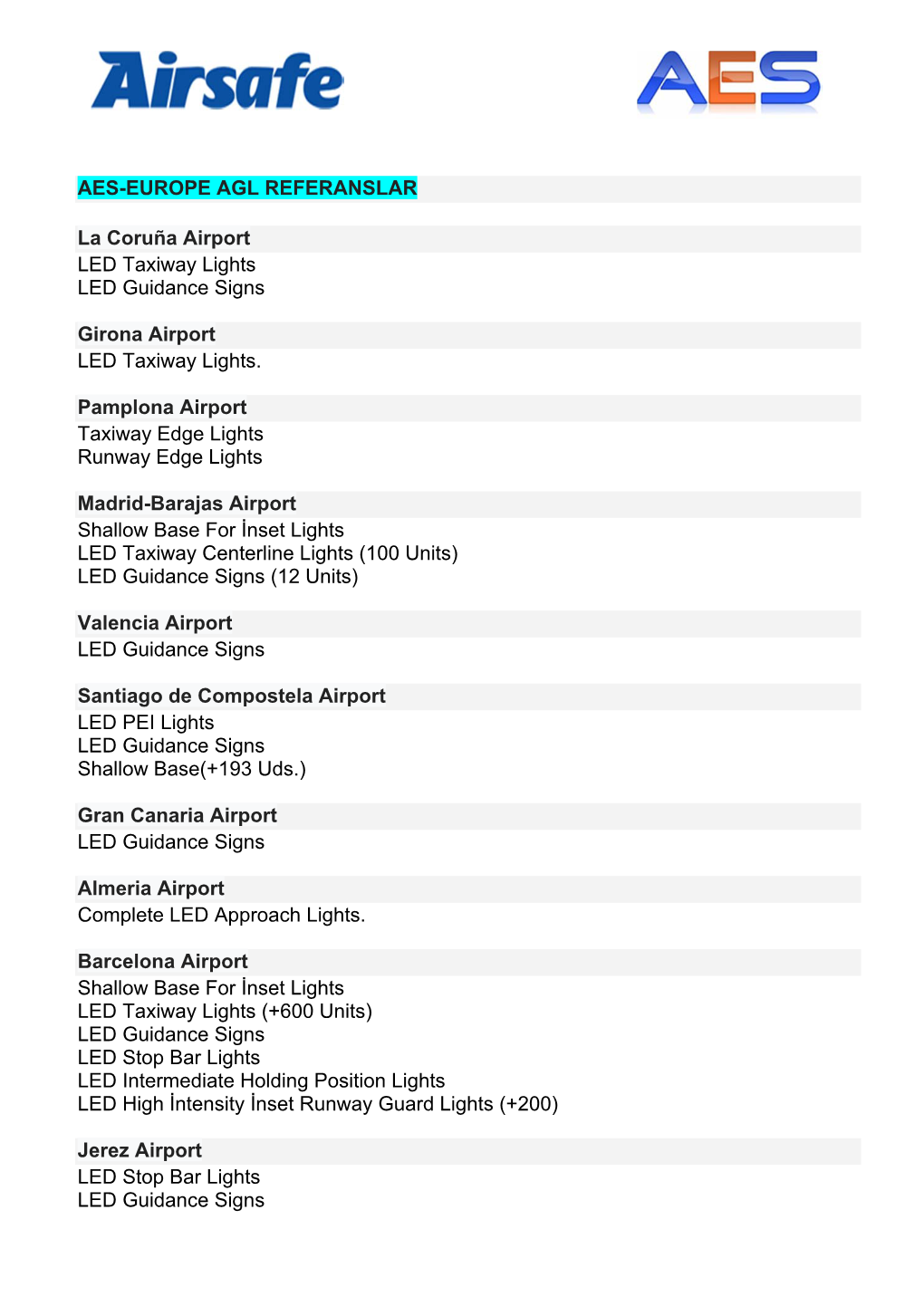 AES-EUROPE AGL REFERANSLAR La Coruña Airport LED Taxiway