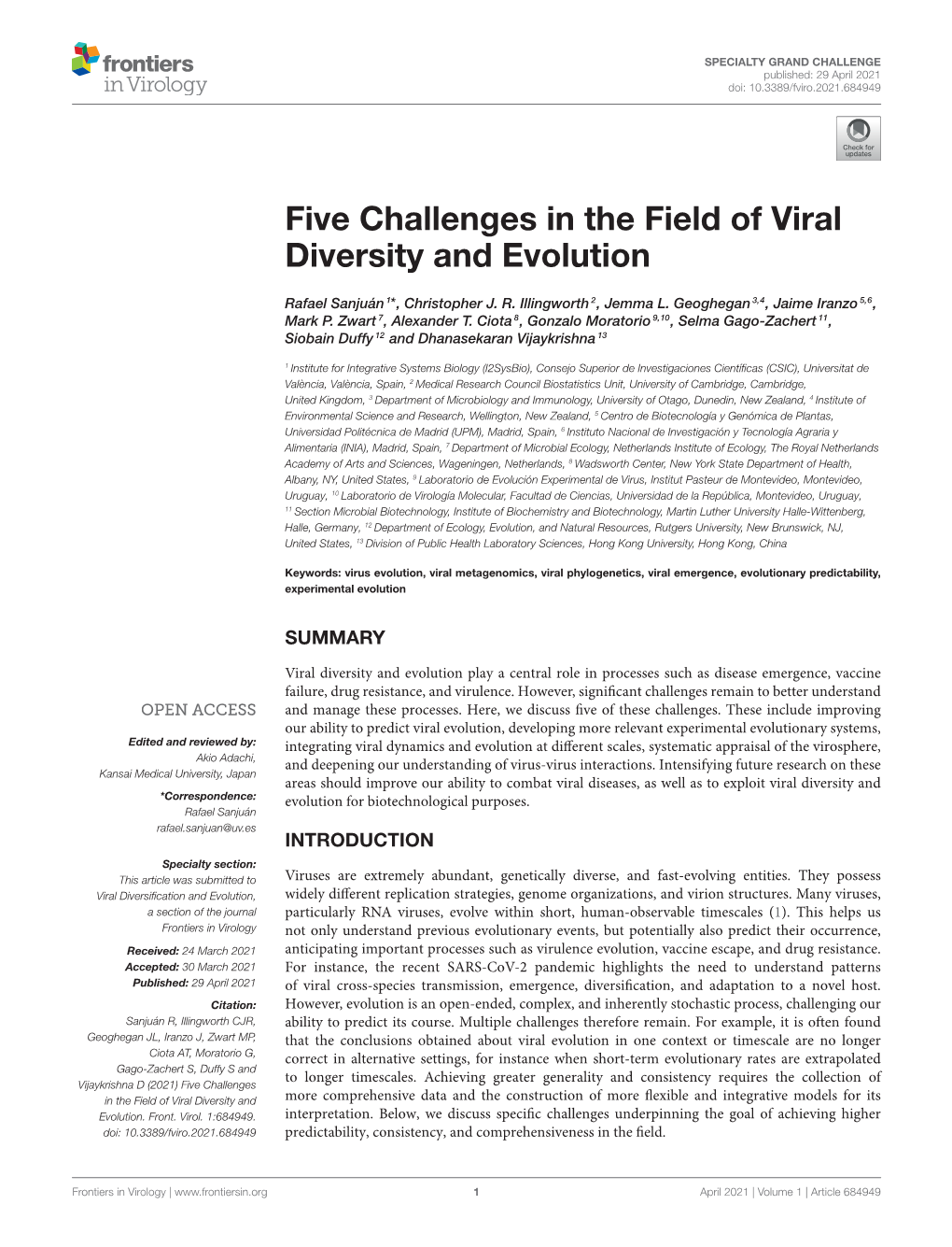 Five Challenges in the Field of Viral Diversity and Evolution