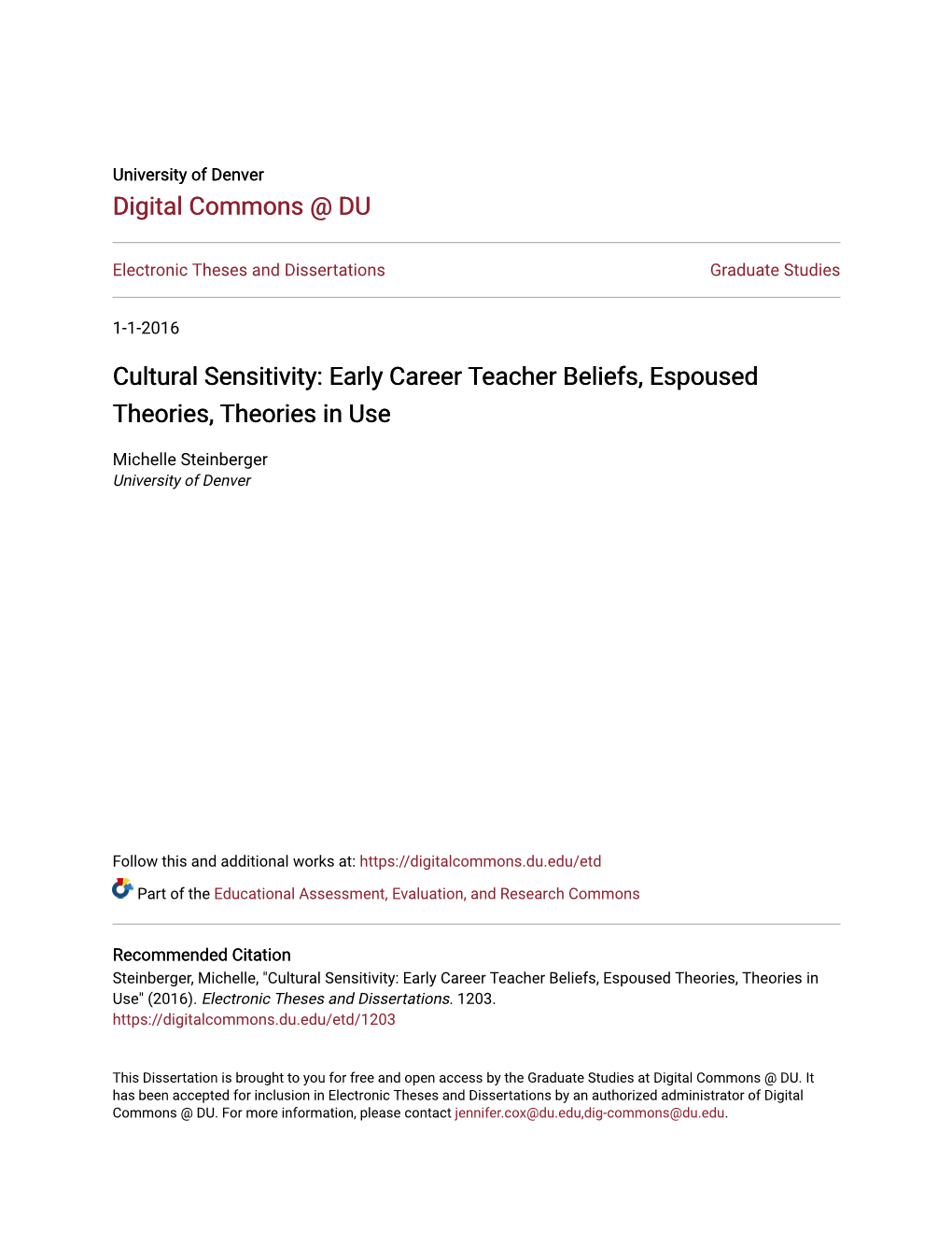 Cultural Sensitivity: Early Career Teacher Beliefs, Espoused Theories, Theories in Use