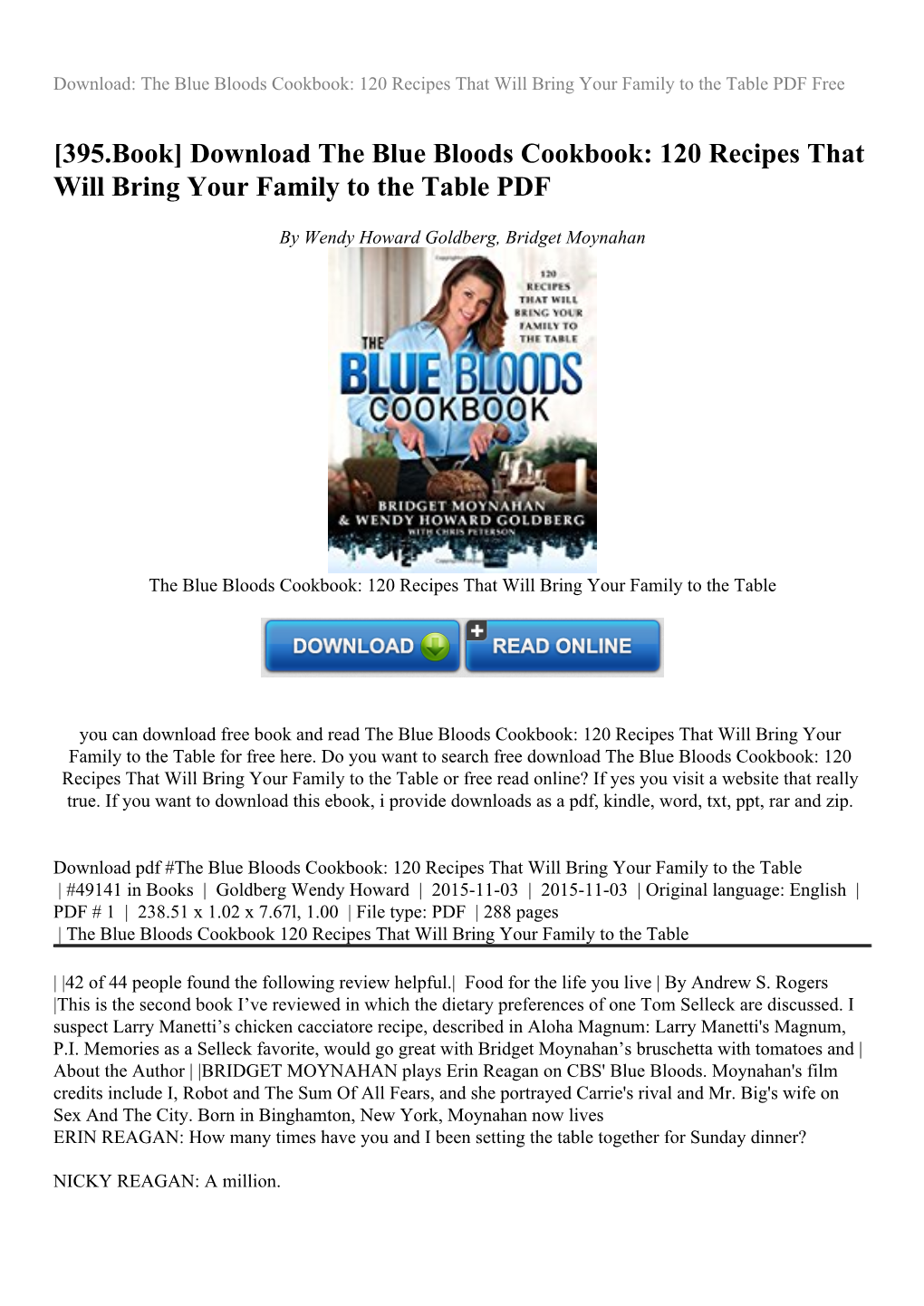 Download the Blue Bloods Cookbook: 120 Recipes That Will Bring Your Family to the Table PDF