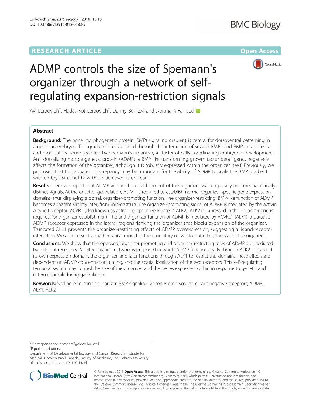 ADMP Controls the Size of Spemann's Organizer Through a Network of Self