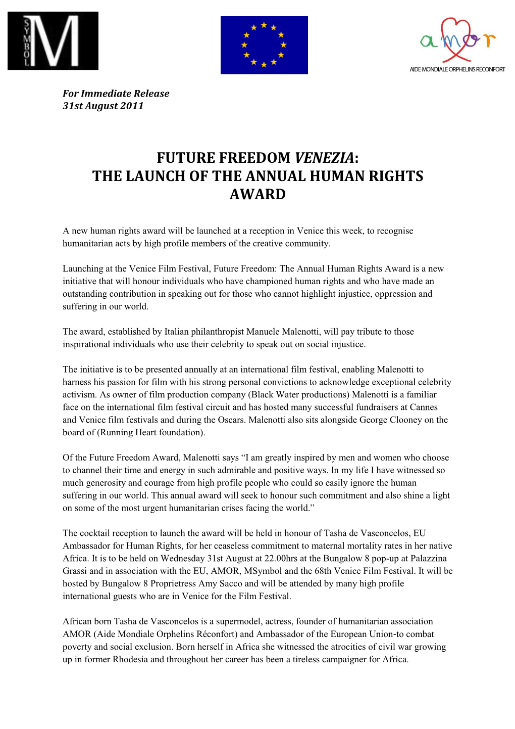 Future Freedom Venezia: the Launch of the Annual Human Rights Award