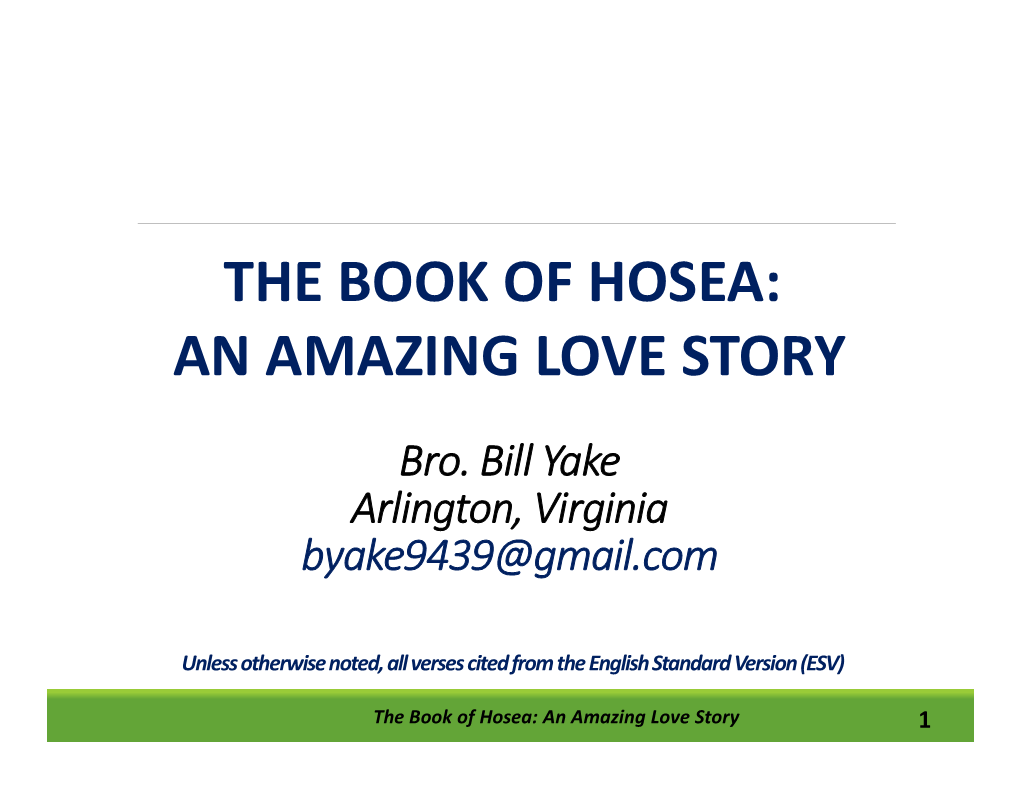 The Book of Hosea: an Amazing Love Story