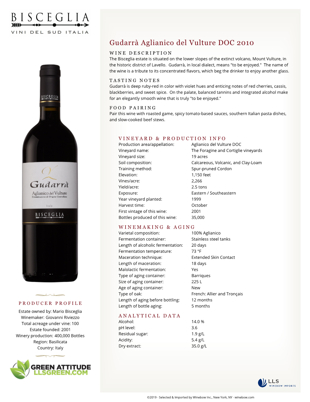 Gudarrà Aglianico Del Vulture DOC- Winebow