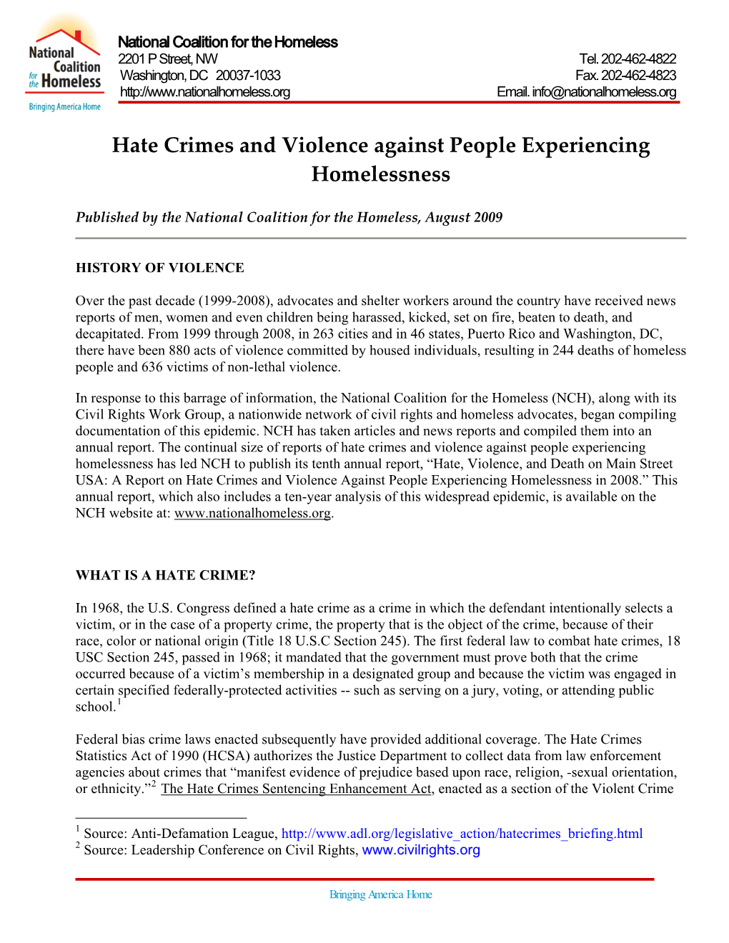 Hate Crimes and Violence Against People Experiencing Homelessness