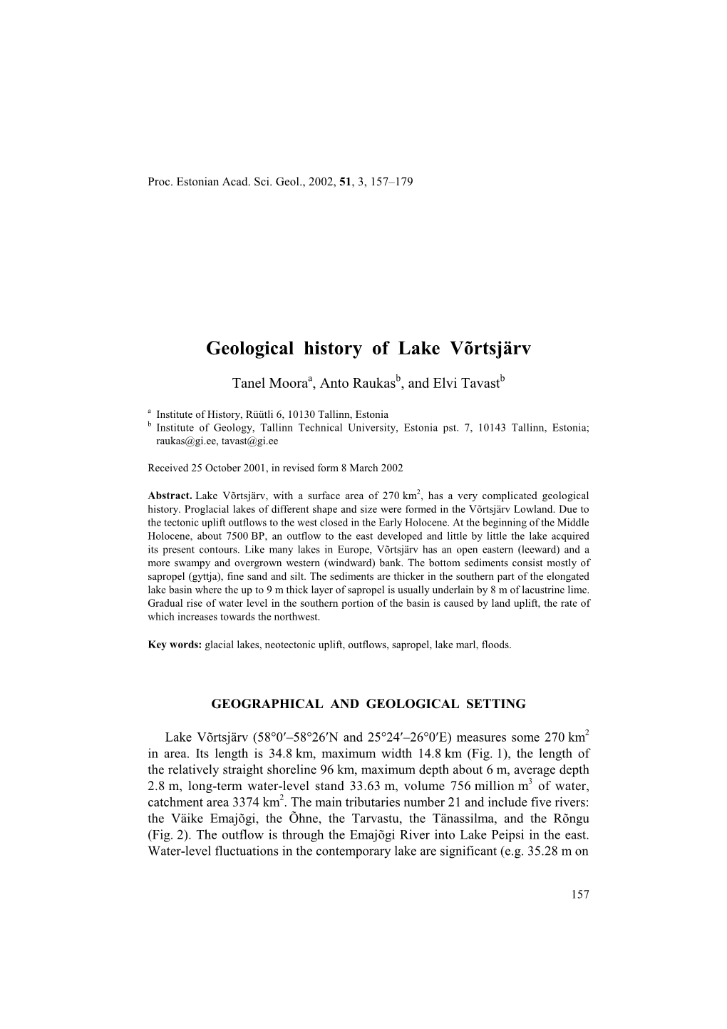 Geological History of Lake Võrtsjärv