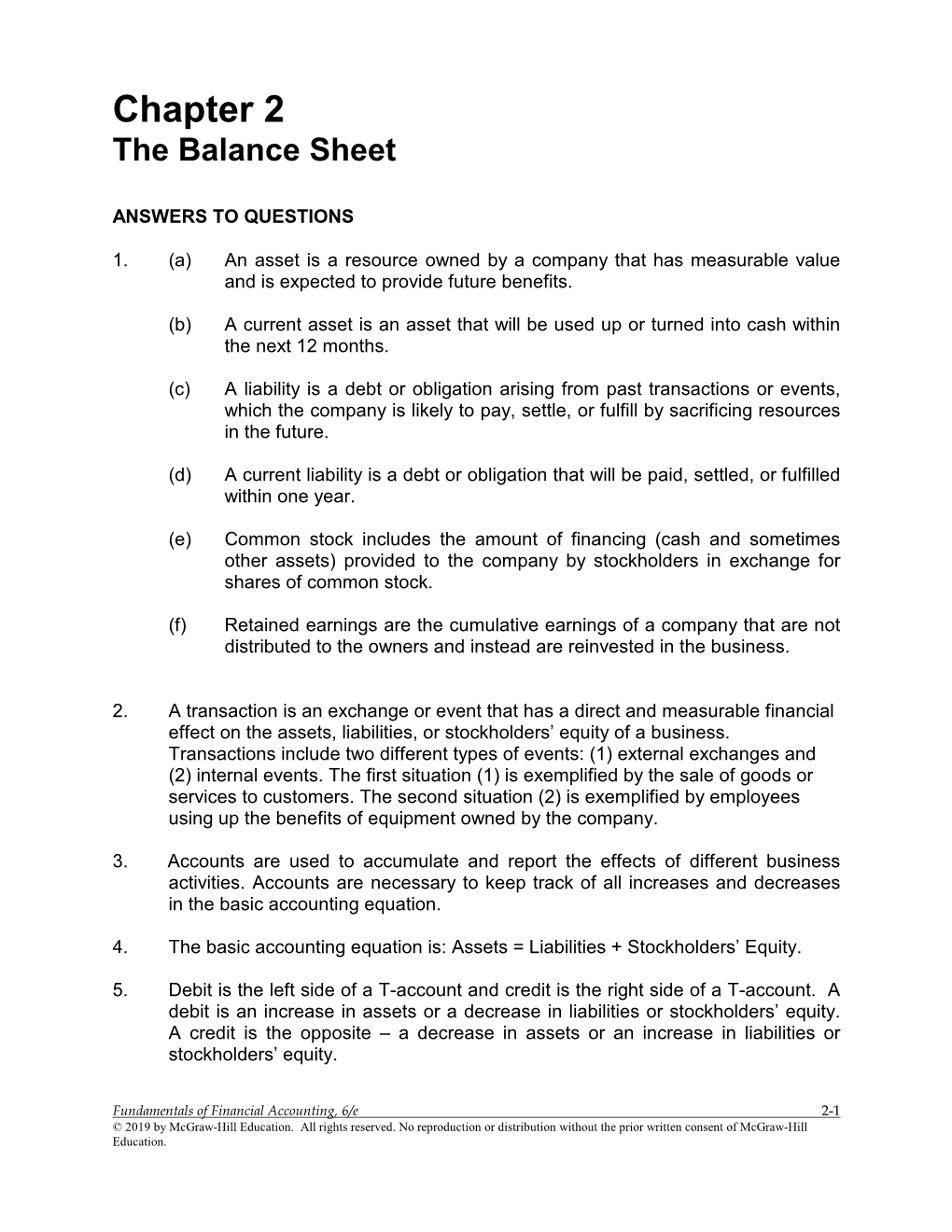 Chapter 2 the Balance Sheet