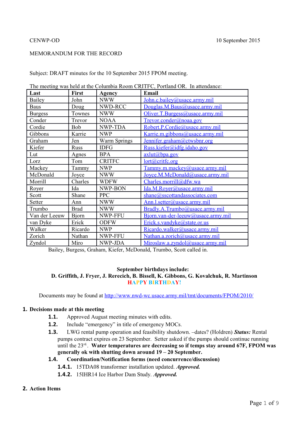 Memorandum for the Record s10