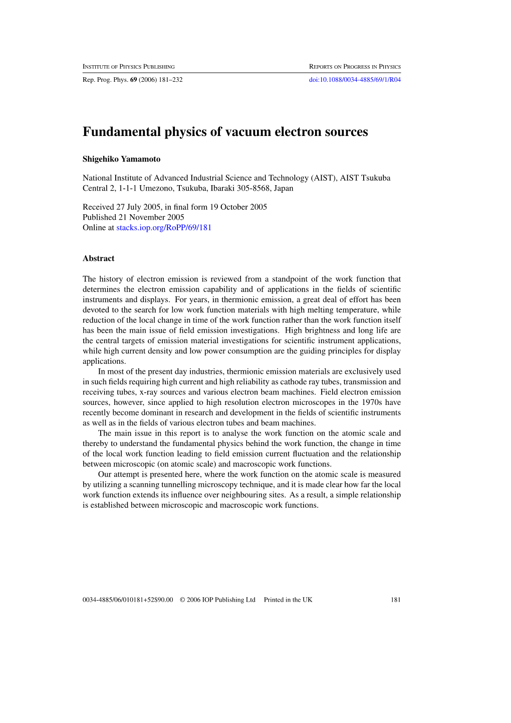 Fundamental Physics of Vacuum Electron Sources