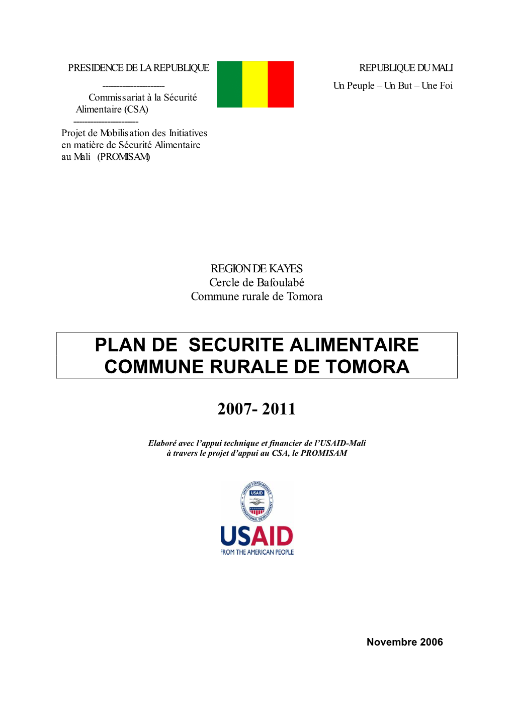 Plan De Securite Alimentaire Commune Rurale De Tomora