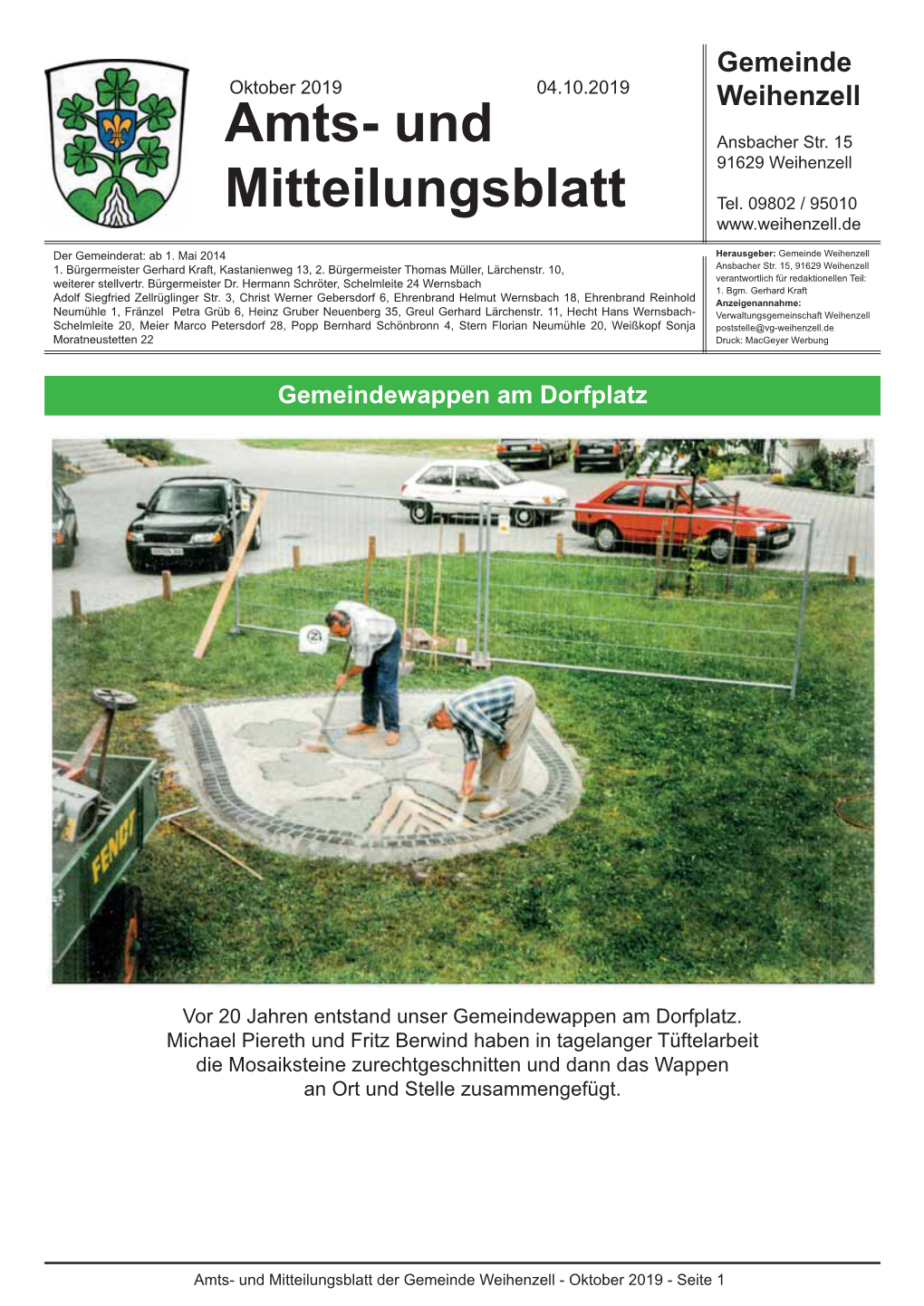 Amts- Und Mitteilungsblatt Der Gemeinde Weihenzell - Oktober 2019 - Seite 1 Gႇqxqjv]HLWHQ7HUPLQH